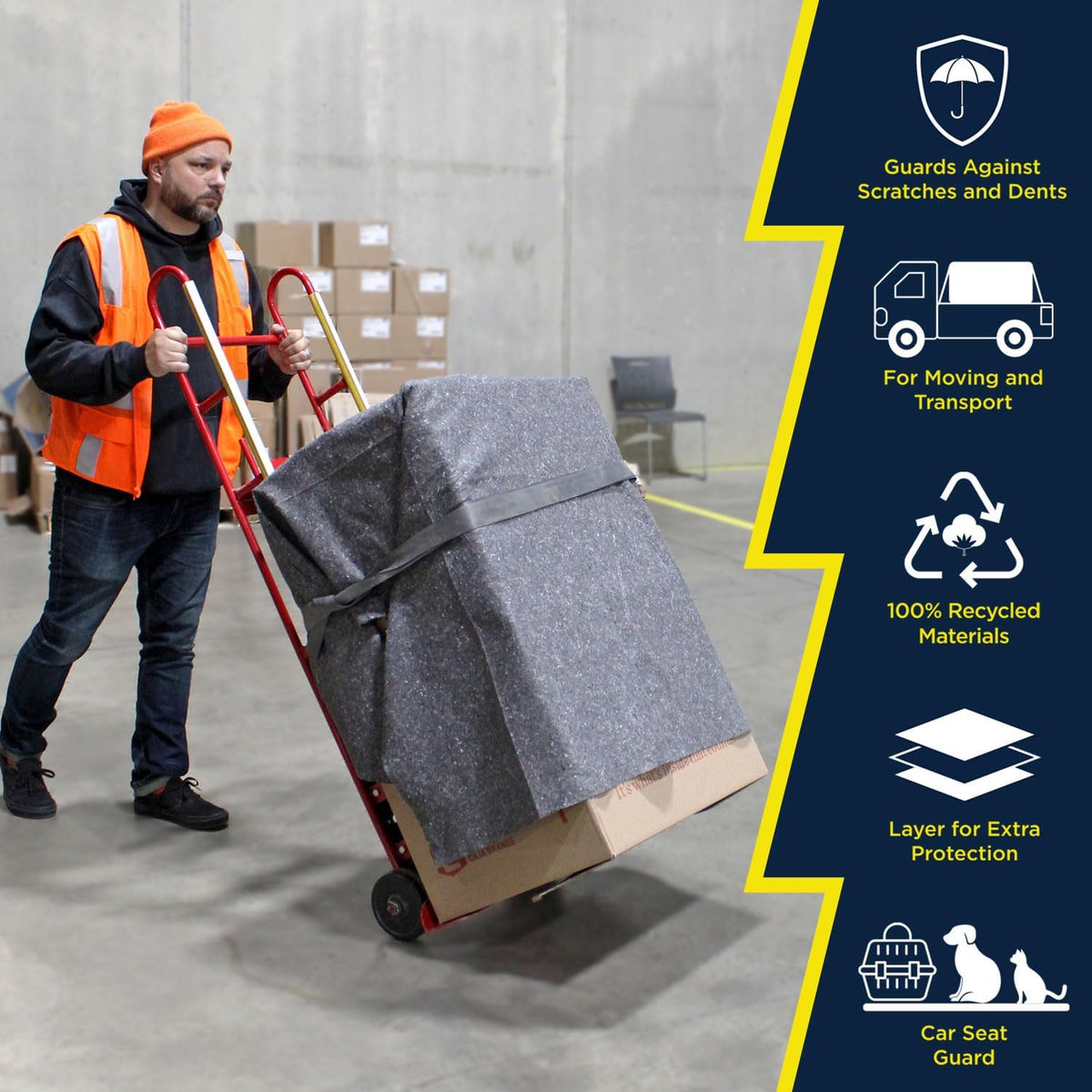 Padded XL Moving Blankets, 12 Pack, Heavy Duty, Eco-Friendly Pads for Packing & Furniture Protection