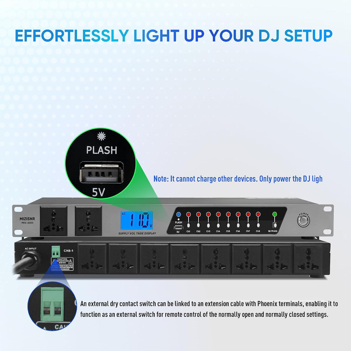 Power Conditioner, 20 Amps 10 Outlet Rack Mount Power Sequencer for Audio Equipment, 2000w Power Supply with 8