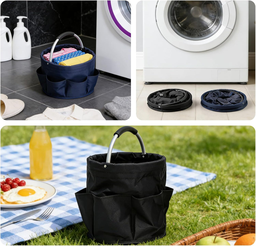 Tool Bucket Organizer 2-Pack, 17L Foldable Cleaner Caddy with 6 Pockets，Handle for Garden、Family and Bathroom, Can