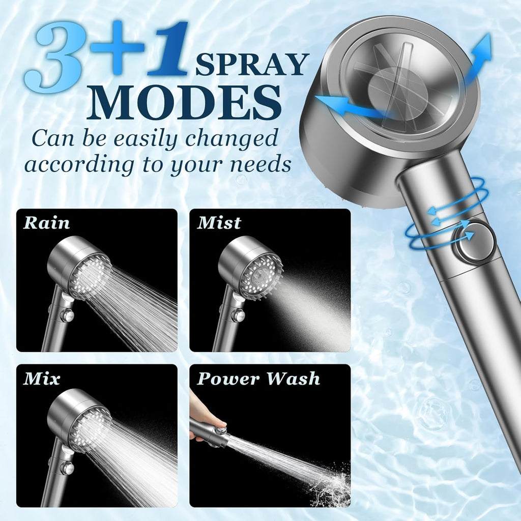 Filtered Shower Head with Handheld, High Pressure Shower Filter Head | ON/OFF Switch, Anti-clog Nozzles, 4 Spray
