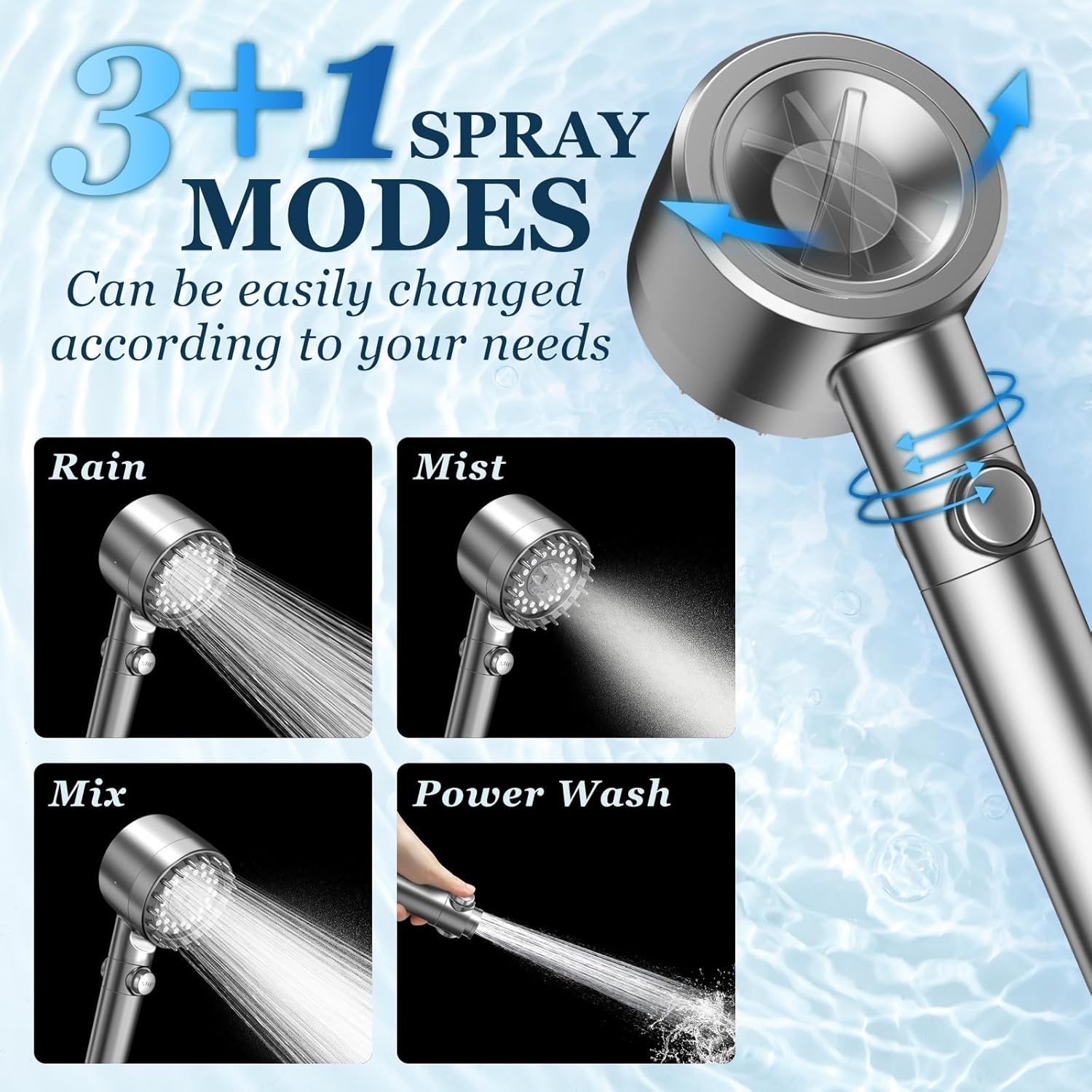 Filtered Shower Head with Handheld, High Pressure Shower Filter Head | ON/OFF Switch, Anti-clog Nozzles, 4 Spray