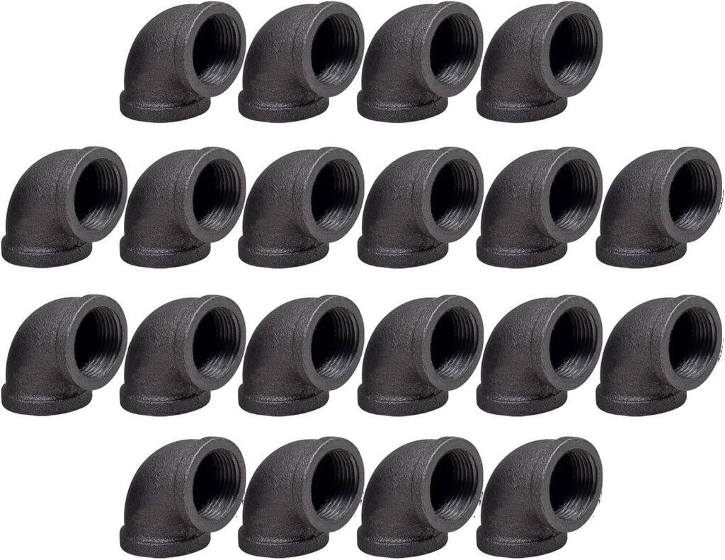 DSDS 20 PACK 1/2" Pipe Fitting Elbow, Rustic Industrial Style Black Malleable Iron Pipe Elbow for Home Decor
