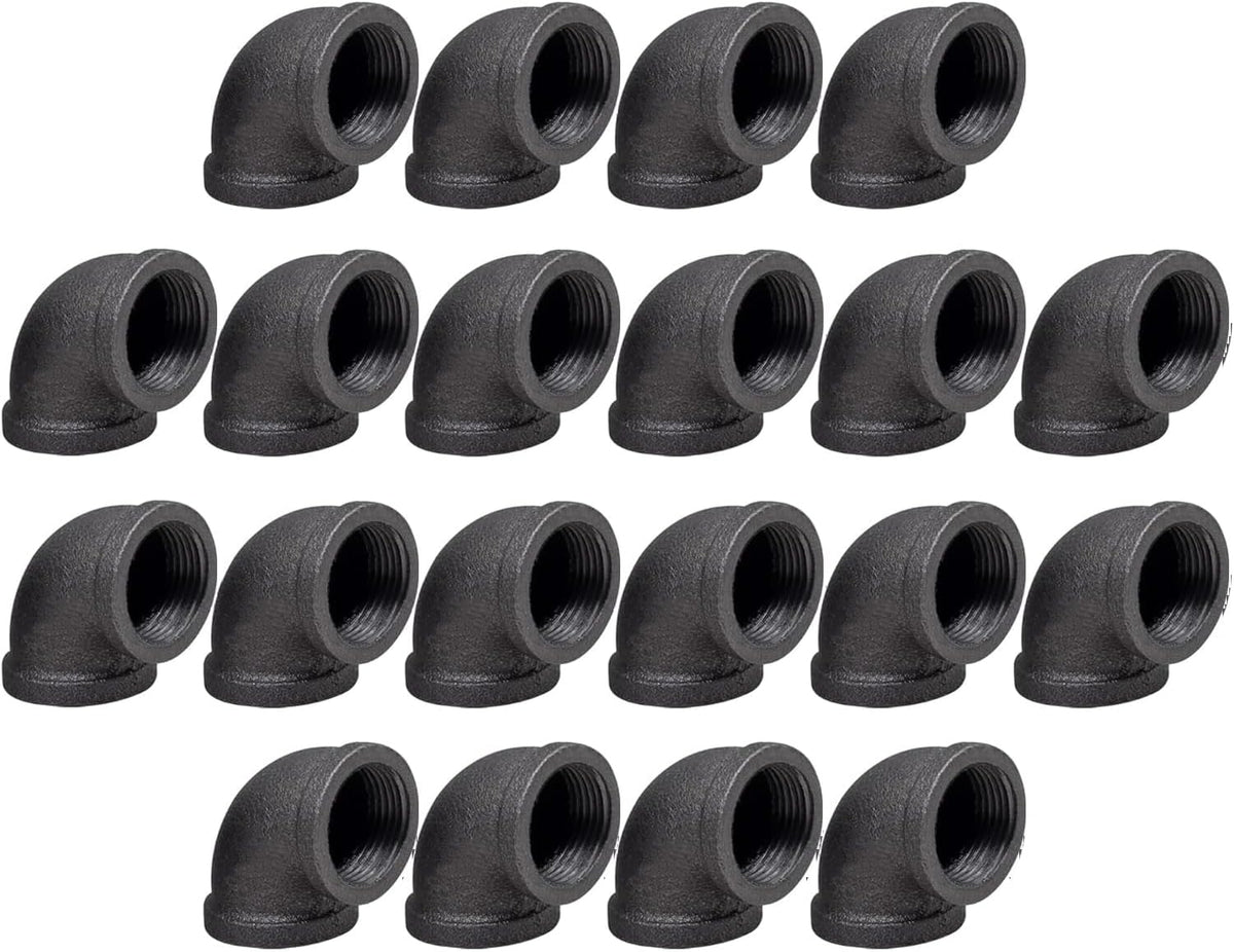 DSDS 20 PACK 1/2" Pipe Fitting Elbow, Rustic Industrial Style Black Malleable Iron Pipe Elbow for Home Decor