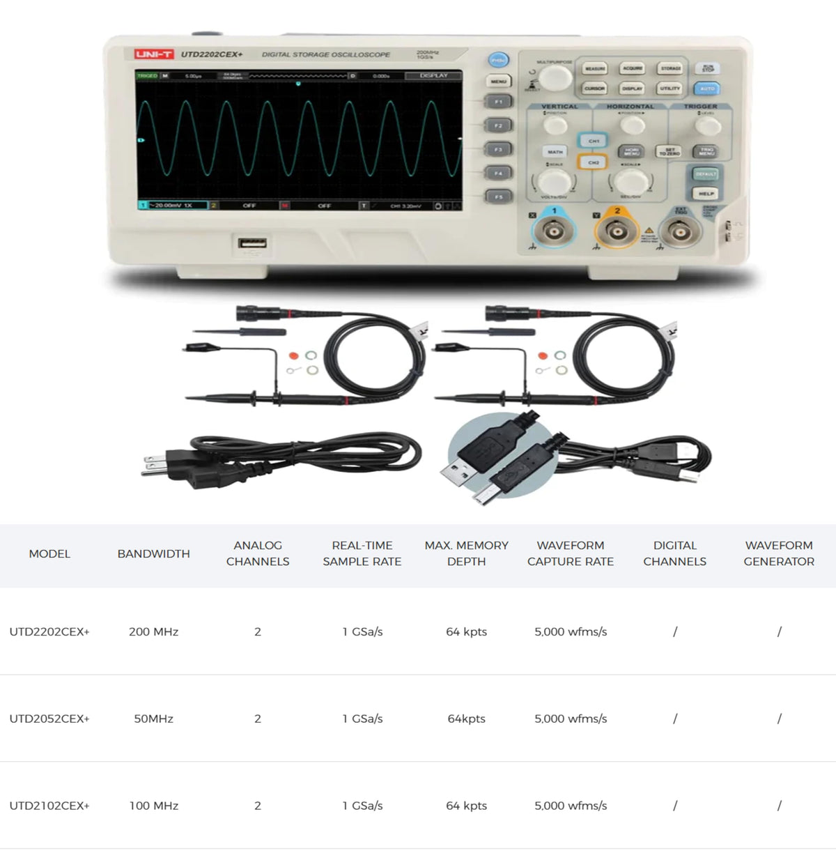 UNI-T UTD2102CEX+ Digital Oscilloscope, 2CH 100MHz, Education