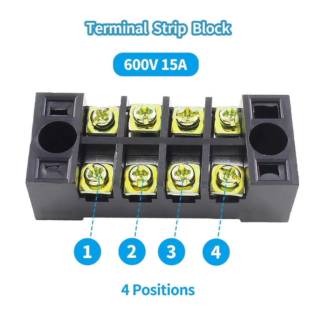 5Pcs Dual Row Screw Terminal Block 4 Position 15A 600V