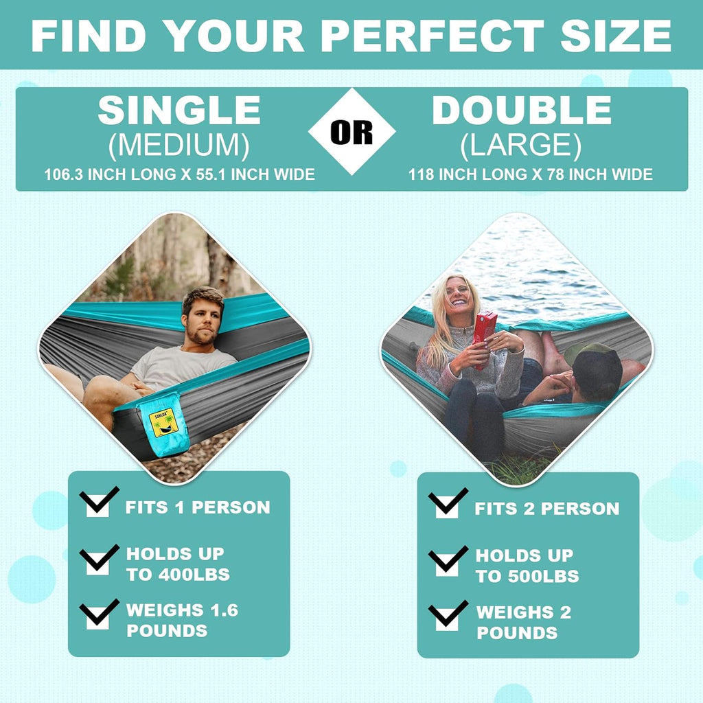 Camping Hammock Double & Single Portable Hammocks with 2 Tree Straps and Attached Carry Bag,Great for