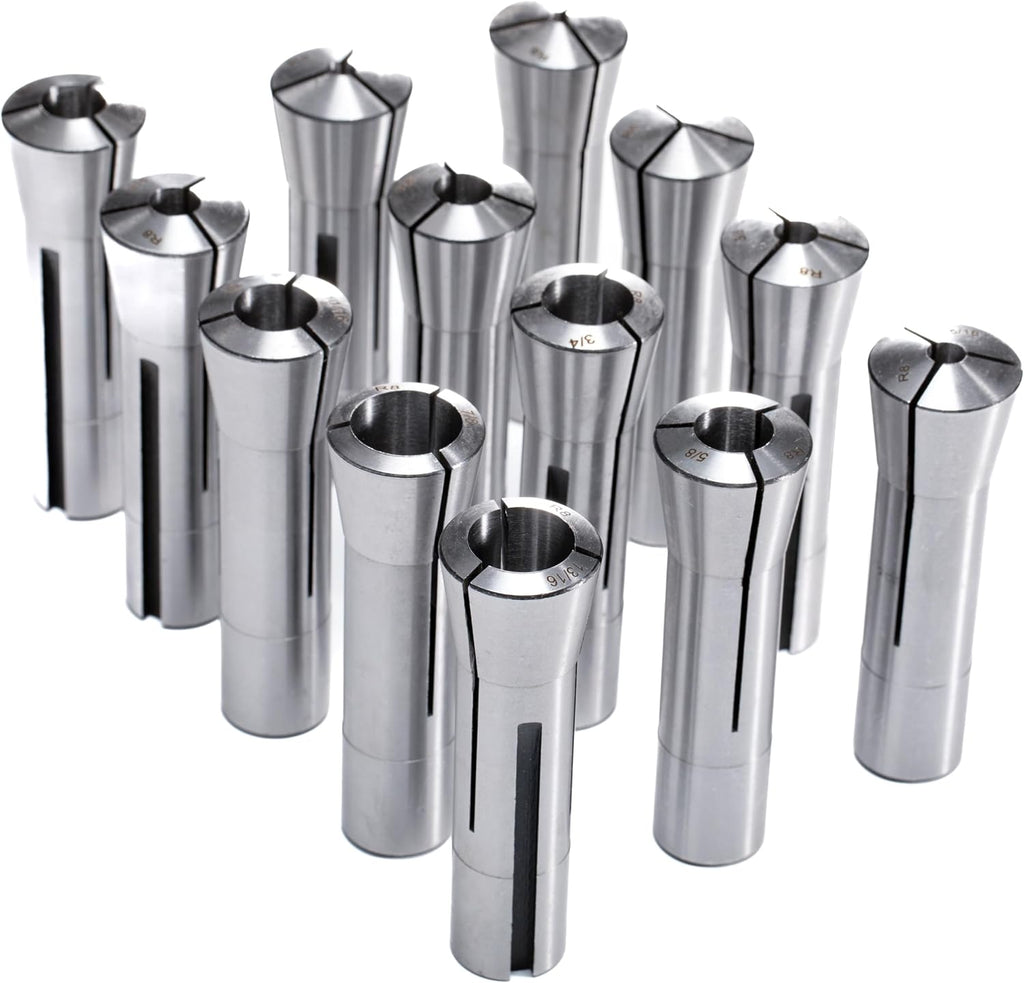 Precision R8 Collet Set, 13pcs, 1/8" to 7/8" Carbon Steel, Mill Collet Set, 7/16"-20 Thread, for Milling & Mill Chuck Holder