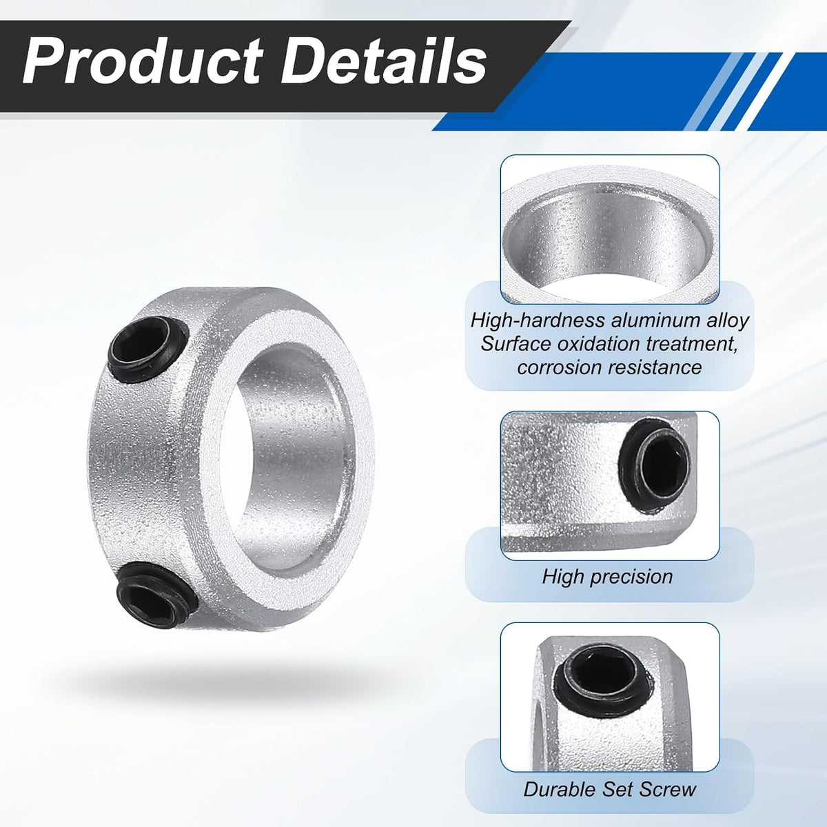MECCANIXITY 10Pack Shaft Collar 10mm Bore 6mm Thick 16mm OD Silver