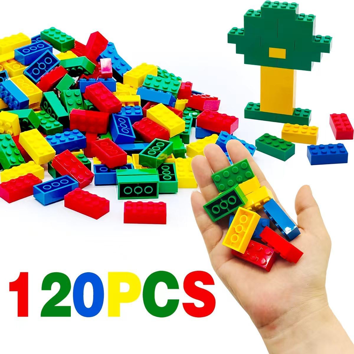 120Pieces Classic Building Bricks Blocks Toy Set 2x4 MOC Building Basic Bricks Parts and Pieces Compatible with Major