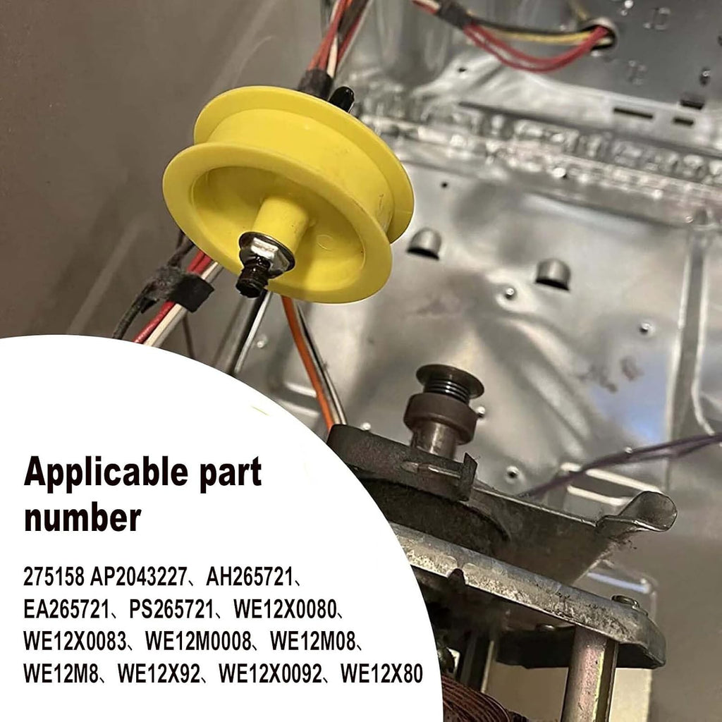 Dryer Idler Pulley Wheel Plastic Dryer Idler Replacement Part Compatible with GE Dryers Replaces for WE12X83 WE12M8 AP2043227 PS265721 275158 WE12M08 (Yellow, 1 Pcs)