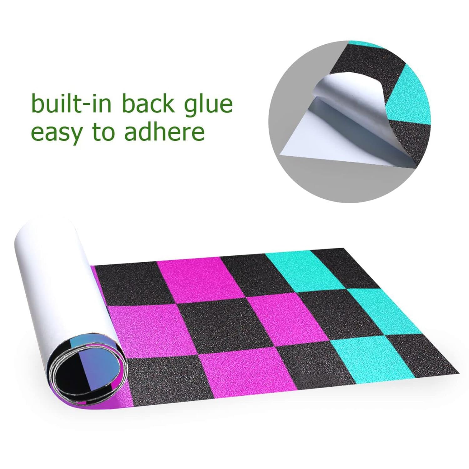 Checkboard Colorful Black Plaid Skateboard Grip Tape Non Slip 33.1"x9.1" Longboard Grip Tapes Scooter Griptape Sheet
