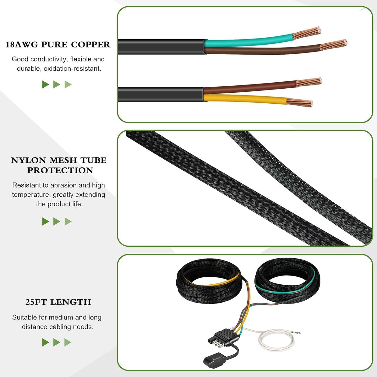 25FT 4 Pin 5 Wire Trailer Wiring Harness Kit, 18 AWG