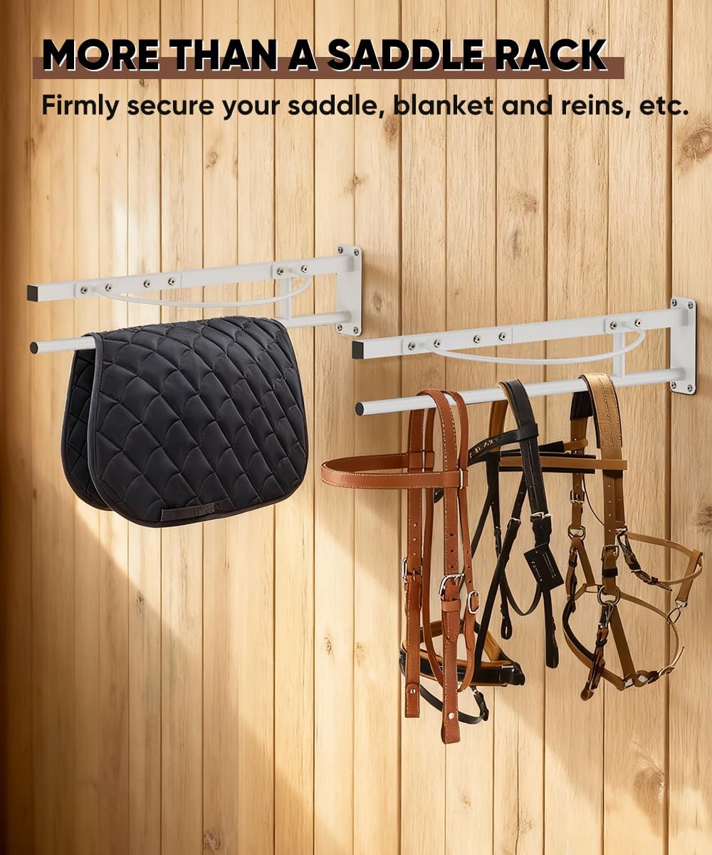 Wall Mounted Saddle Rack with Pad Bar for Horses Saddles, White