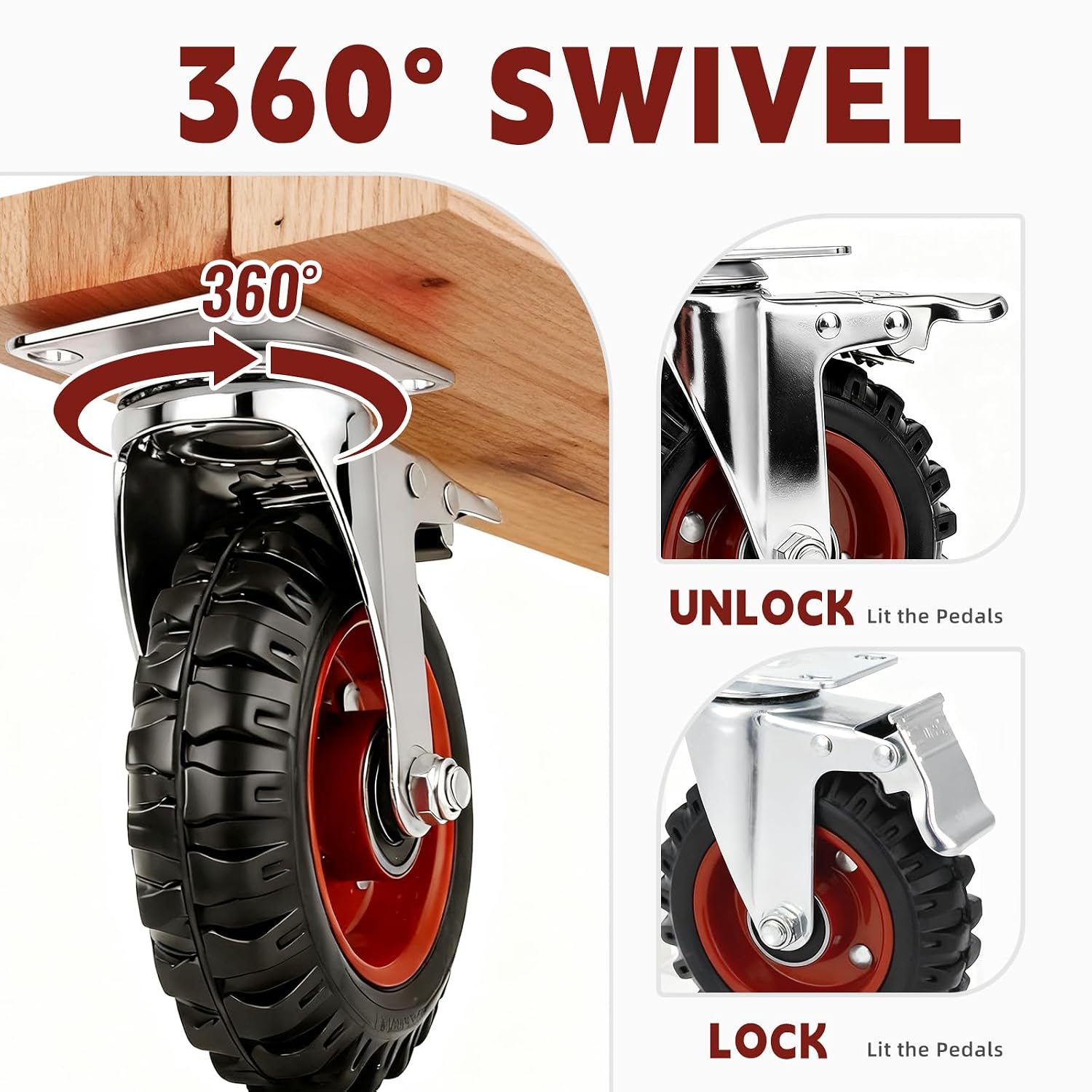 5 Inch Caster Wheels Heavy Duty, Casters Set of 4 Safety Dual Locking Rubber Wheels, Heavy Duty - 2400 Lbs Capacity
