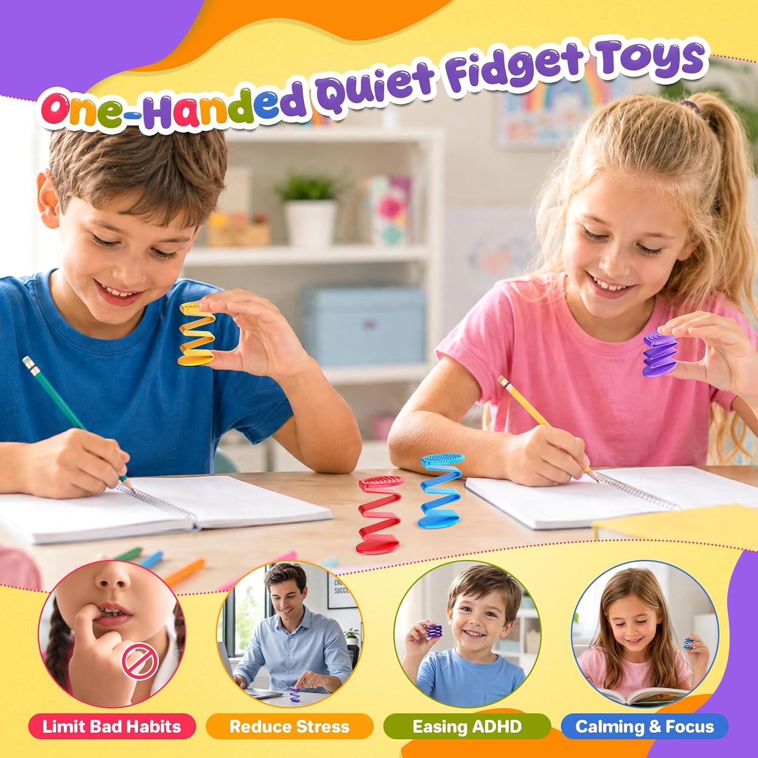 Fidget Sensory Toys for Kids: 12 Pack Press-and-Release Finger Fidgets - Quiet Fidget Toys for Classroom Focus & Calm
