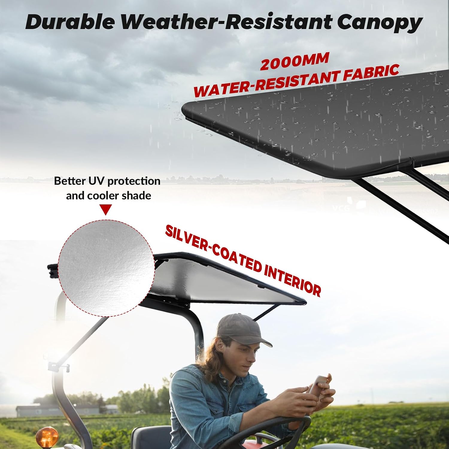 Universal Tractor Canopy for ROPS, UV-Resistant Sunshade | Fits compact tractors, riding mowers, zero-turn mowers and