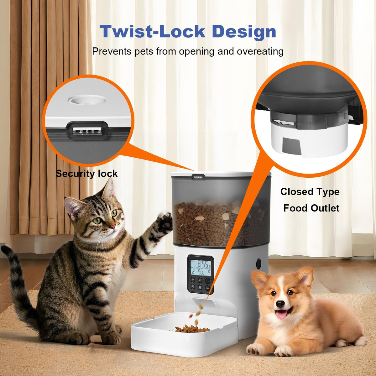 Automatic Cat Feeder,4L Timed Cat＆Dog Dry Food Dispenser