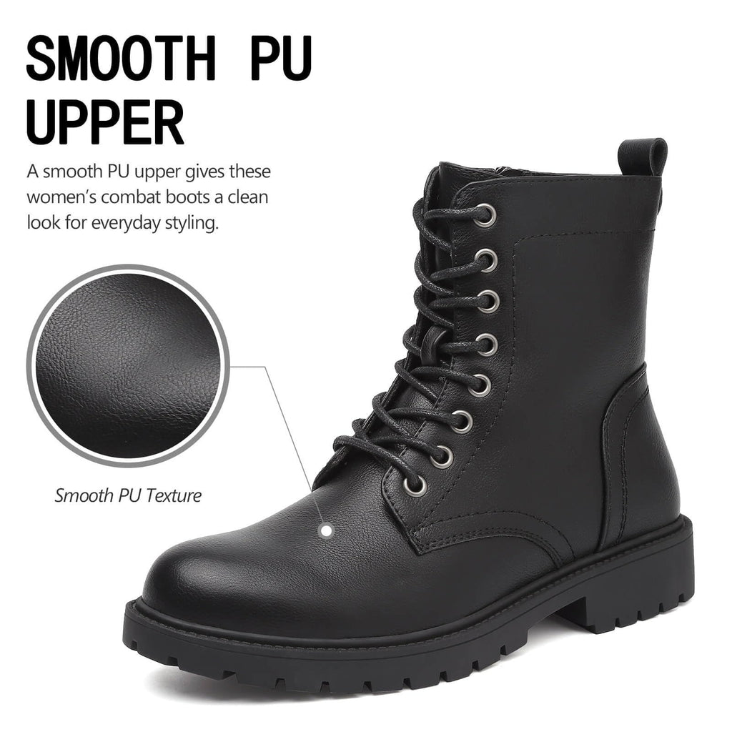 Women’s Combat Boots Lace Up Fall Ankle Booties with Side Zipper Low Heel