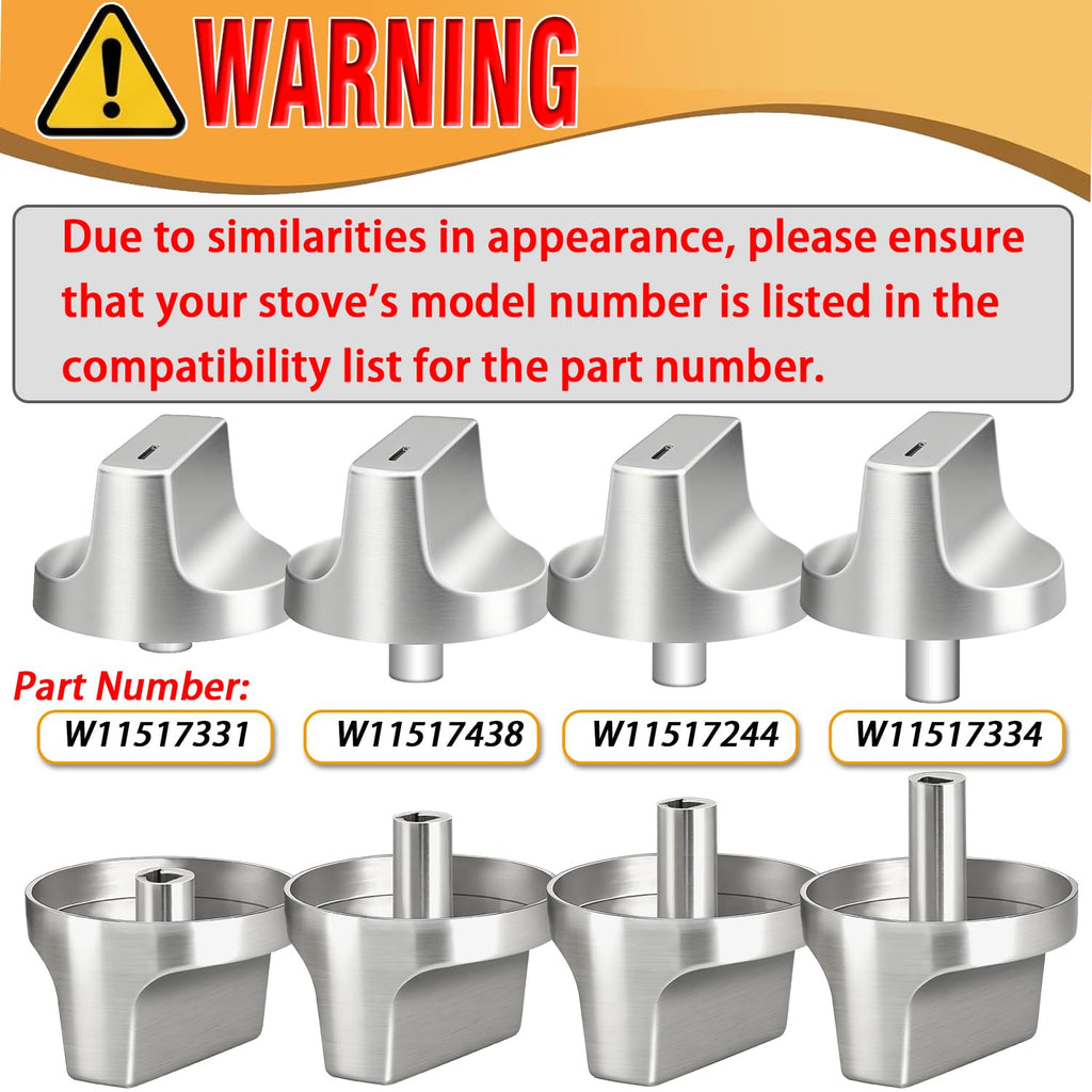 Upgraded Metal W11366438 for Whirlpool Stove Knobs Replacements,Stainless Steel Brushed,Compatible with Gas Cooktop