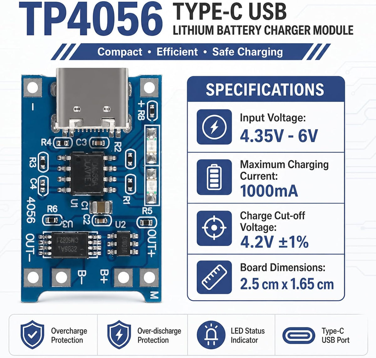 10-Pack TP4056 Charger Module, Type-C, 5V 1A