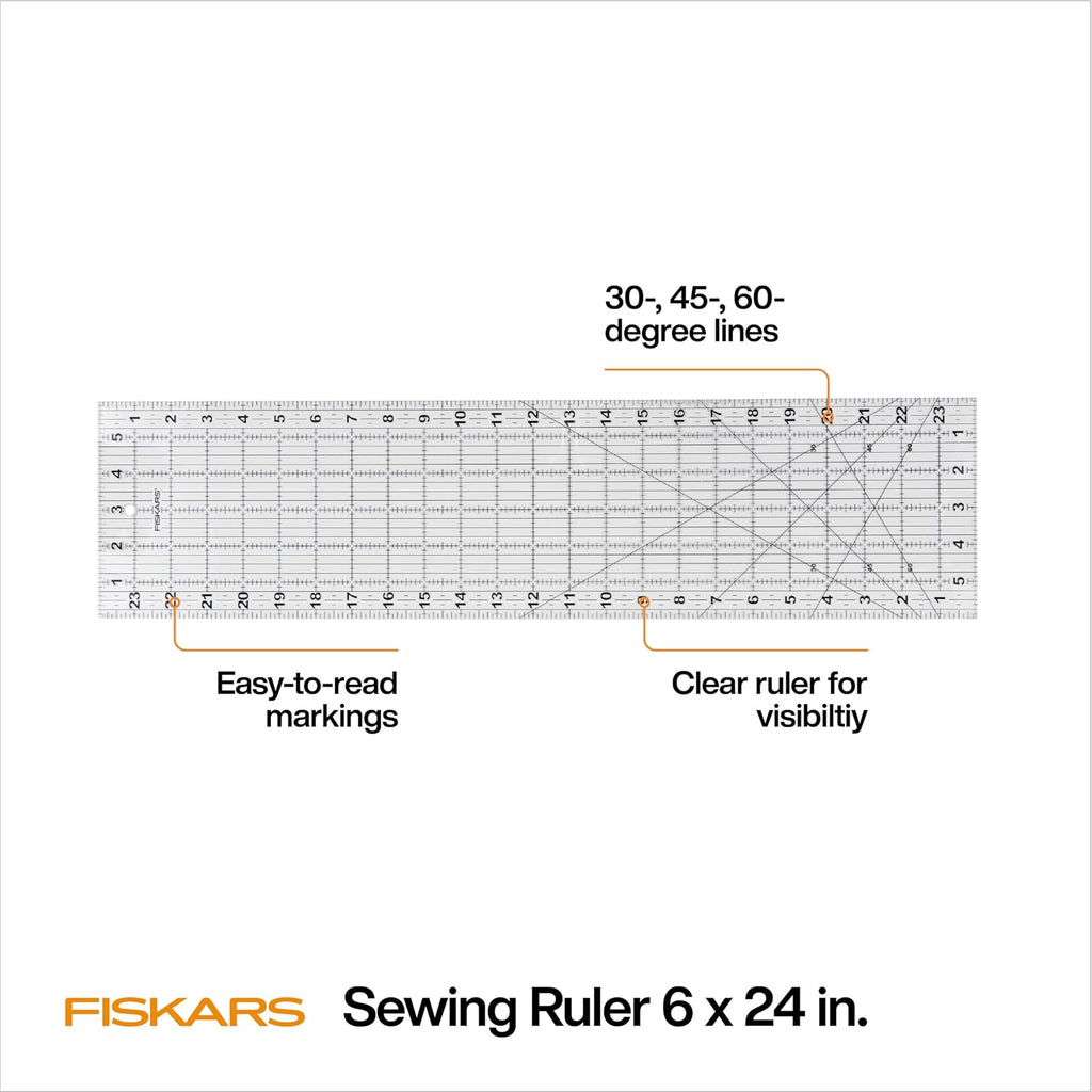 6" x 24" Sewing & Quilting Ruler with Gridlines, Clear/Black | Cut Fabric from the Bolt, Easy to Read Measurements