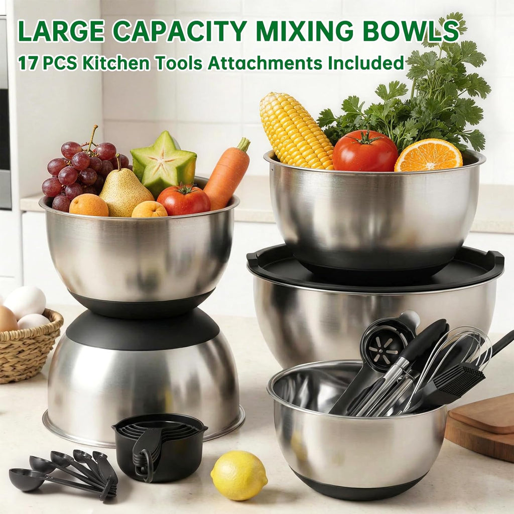 Premium Mixing Bowls with Airtight Lids Set, 22Pcs Thicker Stainless Steel Mixing Bowl Set, Large Prep Metal Bowls