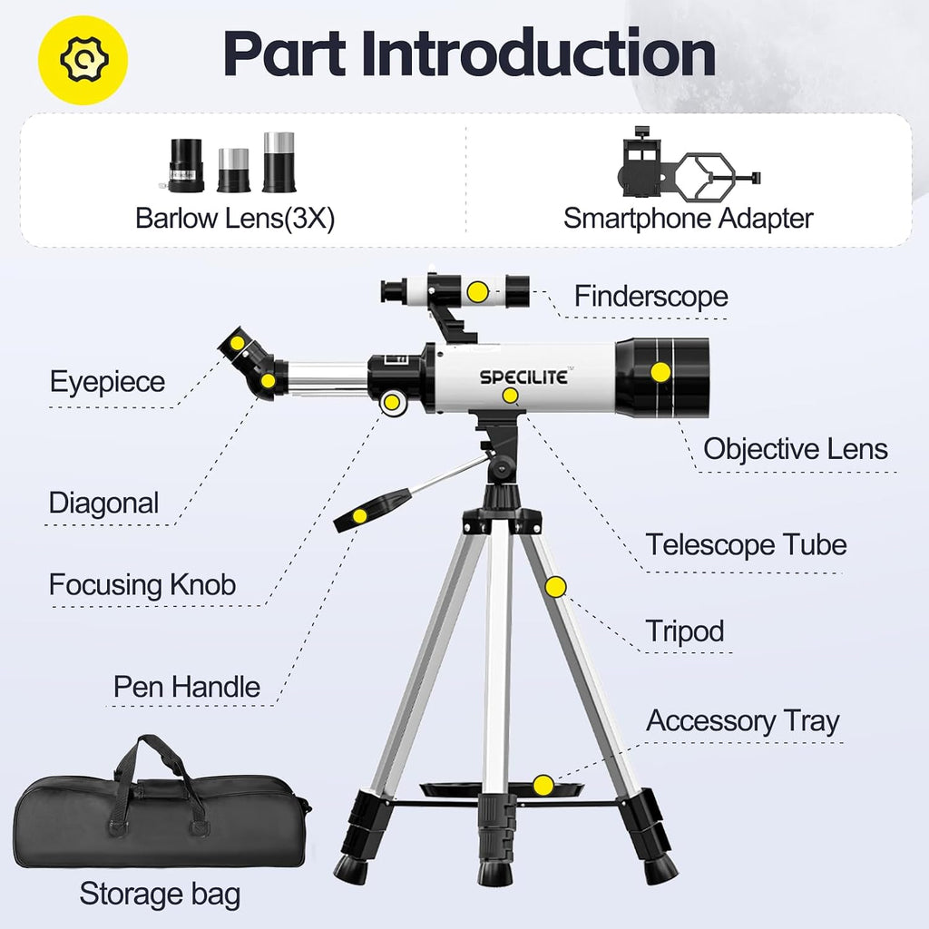 Telescope for Adults and Kids, 70mm Aperture 400mm Refractor for Astronomy Beginners(16x-120x), Portable Travel