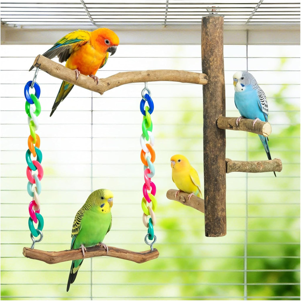 Bird Toys, Bird Swing Toys with Perch Stand, Cage Accessories for Budgies, Parakeets, Cockatiels & Other Small Birds