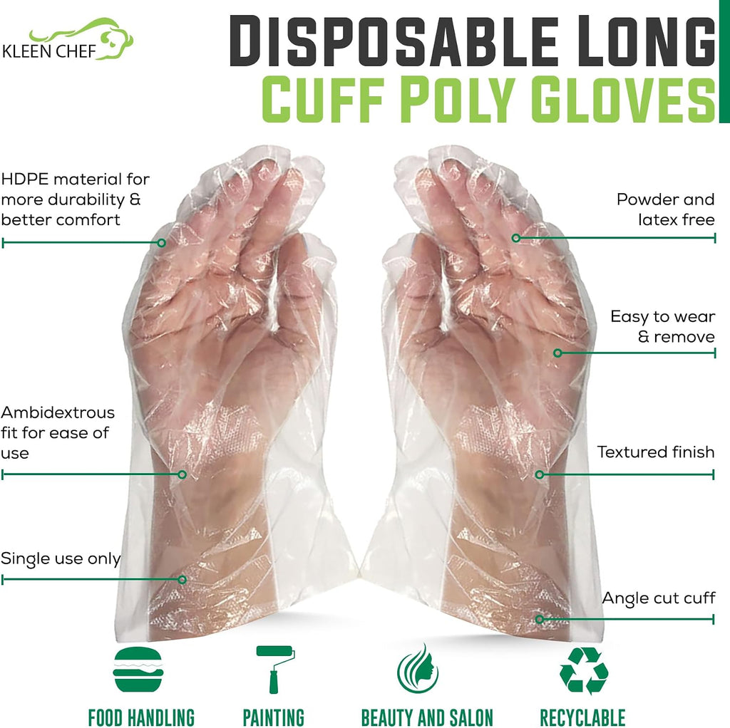 Disposable Food Service & Handling Long Cuff Clear Poly Gloves