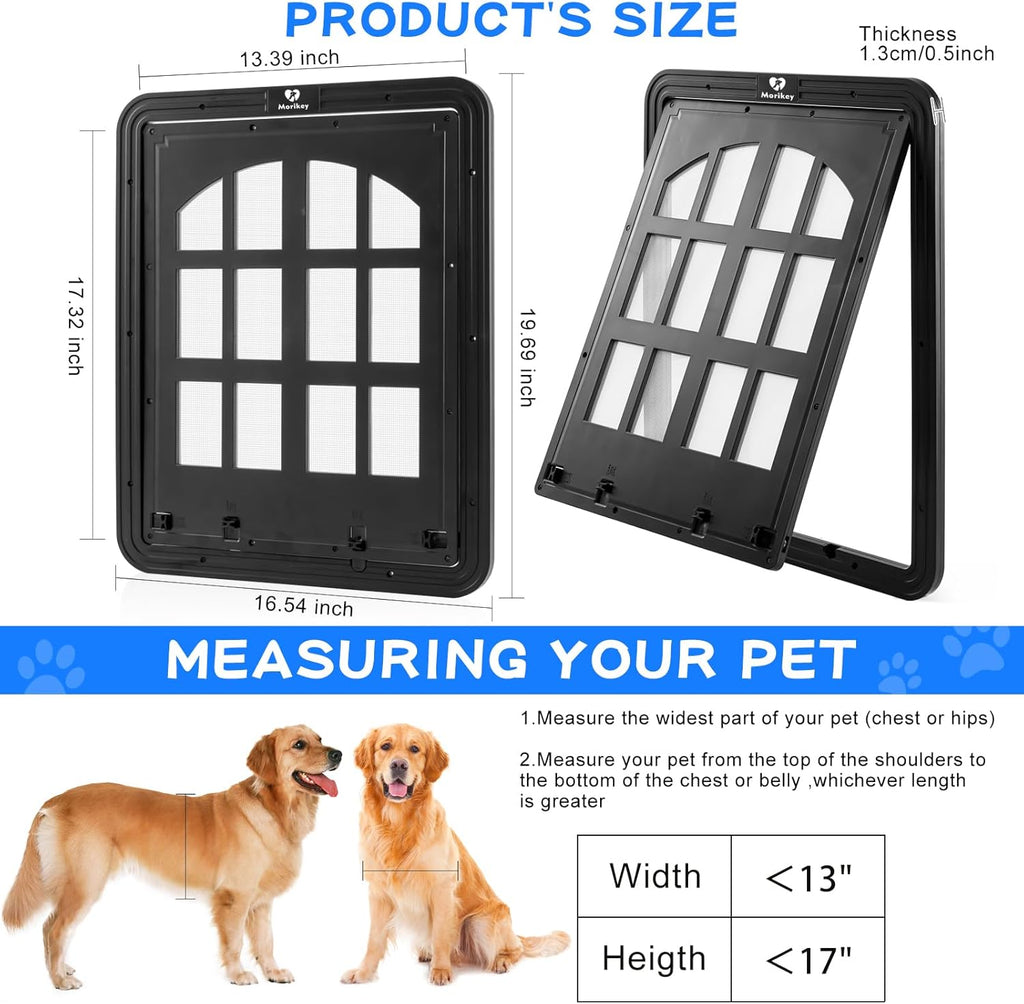 Large Dog Screen Door, 13 x 17 inches Flap Opening Dog Door for Screen Door with 4 Entry Ways, Magnetic Self-Closing