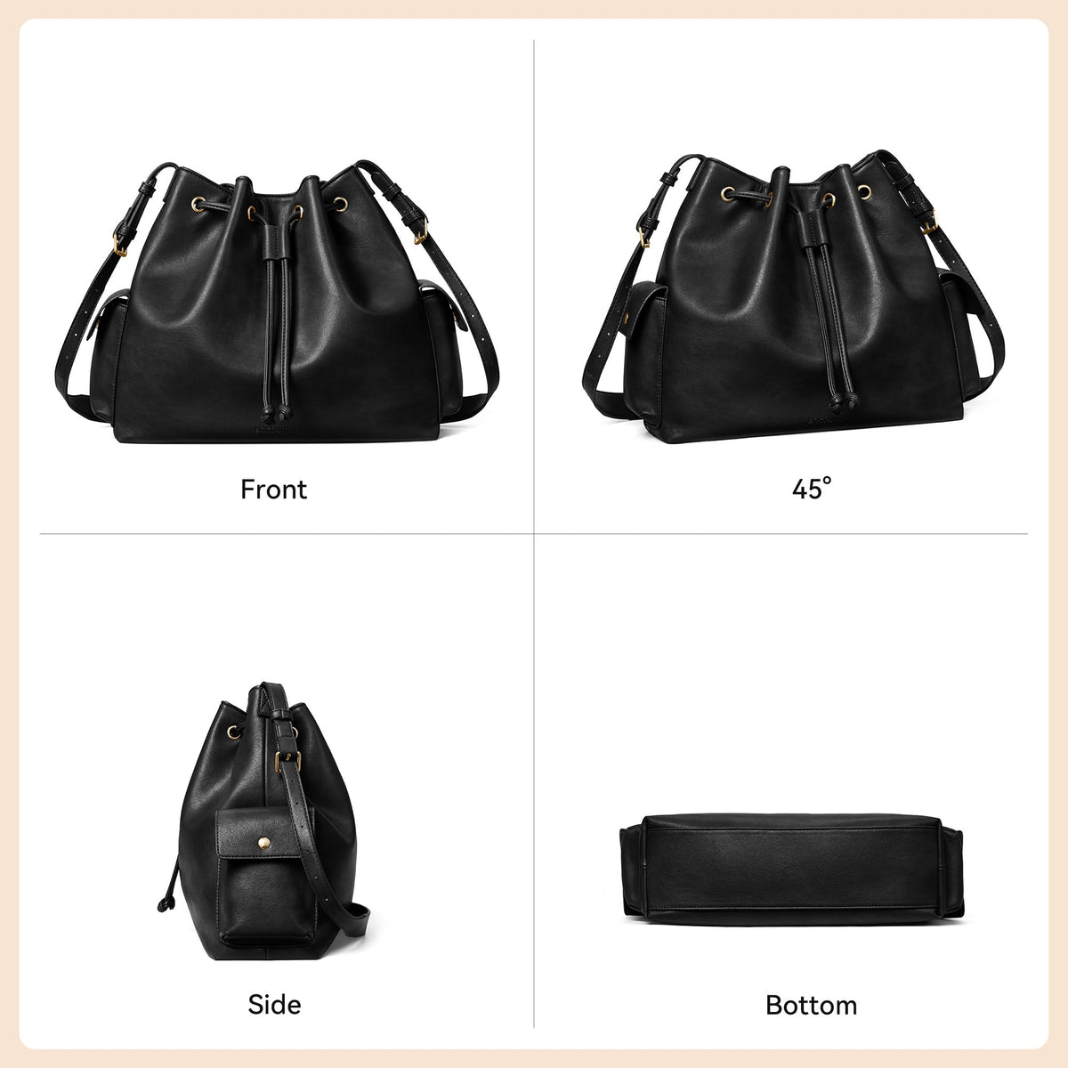 Vegan Leather Bucket Bag Drawstring Crossbody Purse for Women
