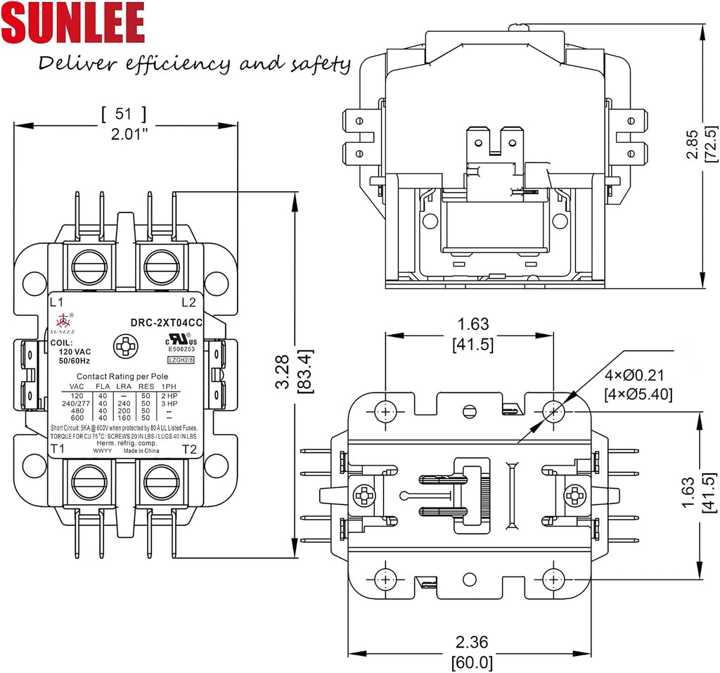 2 Pole 40 Amp contactor 120v Coil UL 2 Pole Lighting Load 50 AMP Contactor Equivalent to 42CF15AF for Condenser