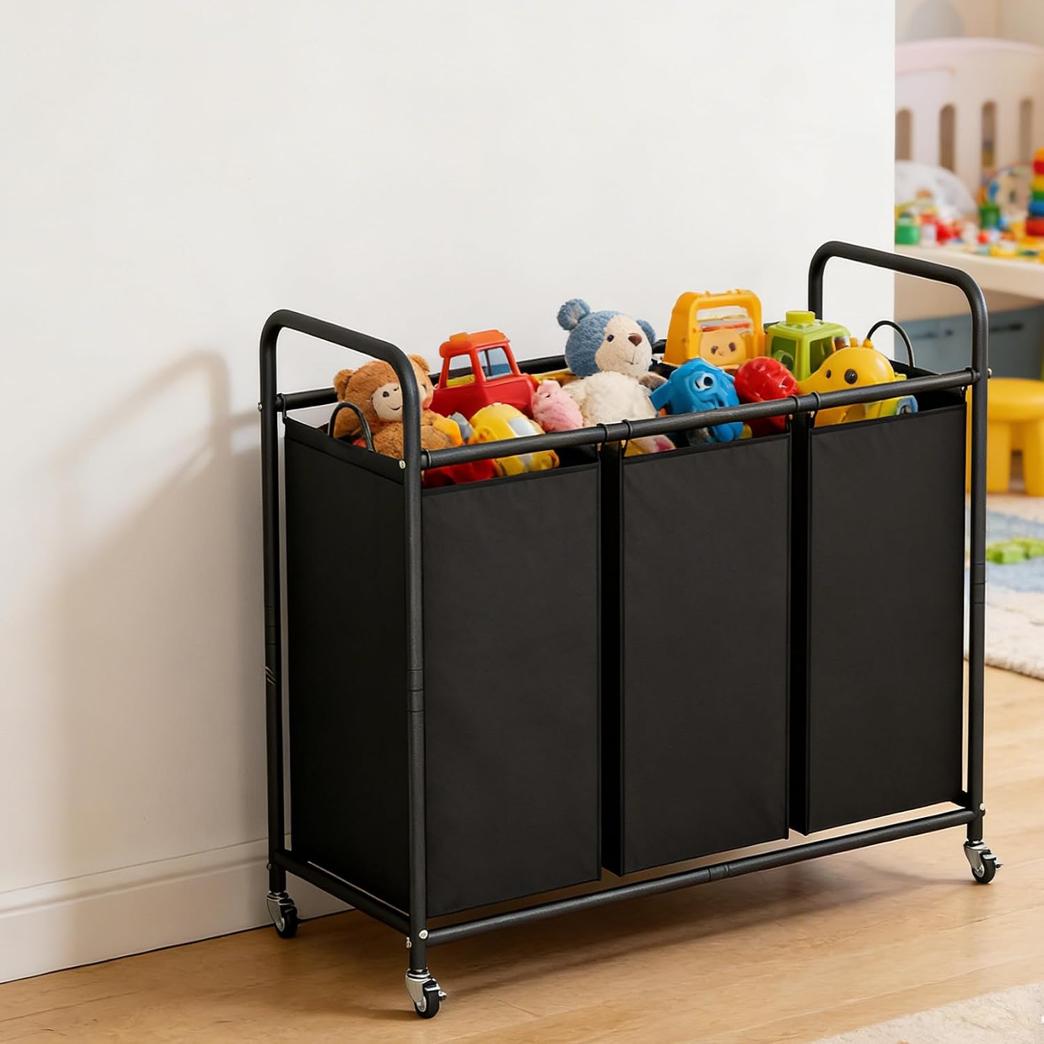 3 Section Laundry Hamper, Black Laundry Basket 135L Laundry Sorter | Laundry Room Organization with Heavy Duty