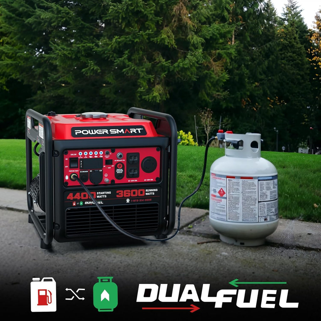 4400-Watt Dual Fuel Portable Inverter Generator, PowerSmart Gas Powered, CO-Sensor, Lightweight & Quiet for Home Use