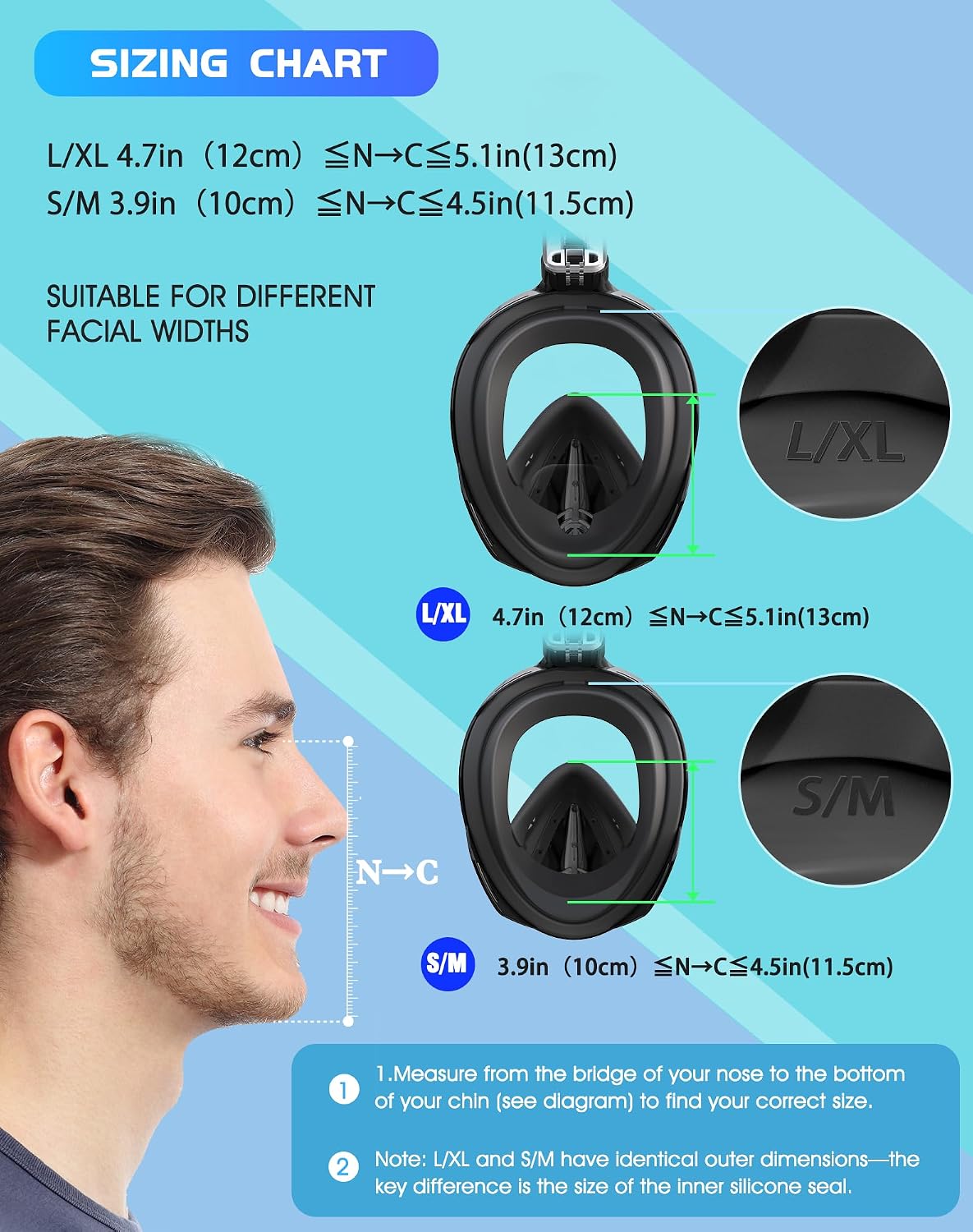 Full Face Snorkel Mask, Snorkeling Gear for Adults with Latest Dry Top Breathing System and Detachable Camera Mount