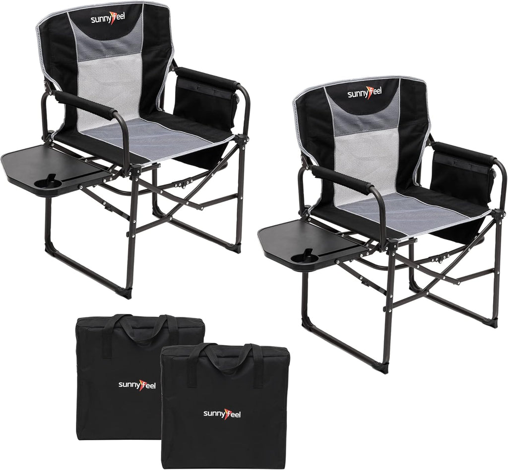 Camping Directors Chair, Heavy Duty,Oversized Portable Folding Chair with Side Table, Pocket for Beach