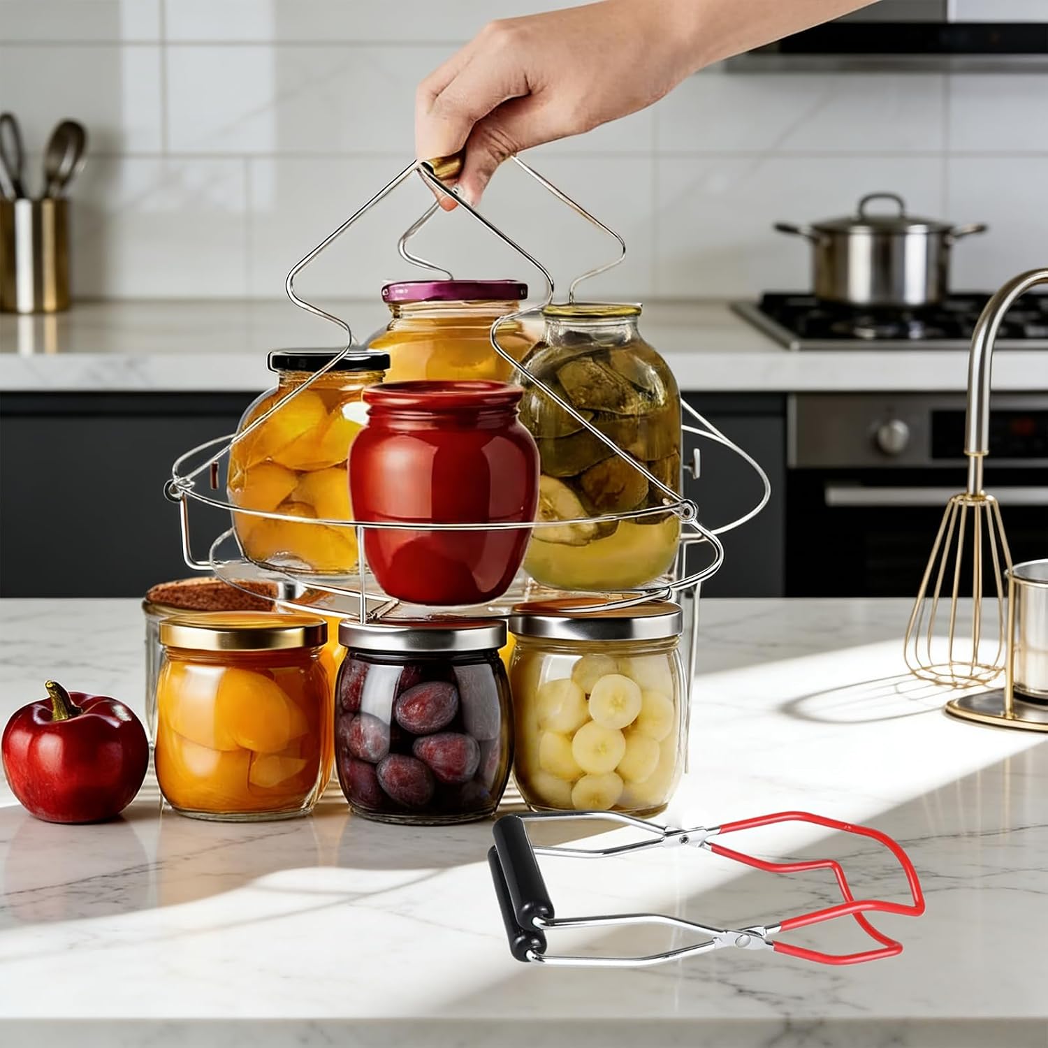 Stainless Steel Canning Rack with Jar Lifter Tongs, 11 Inch, 2-Piece Set