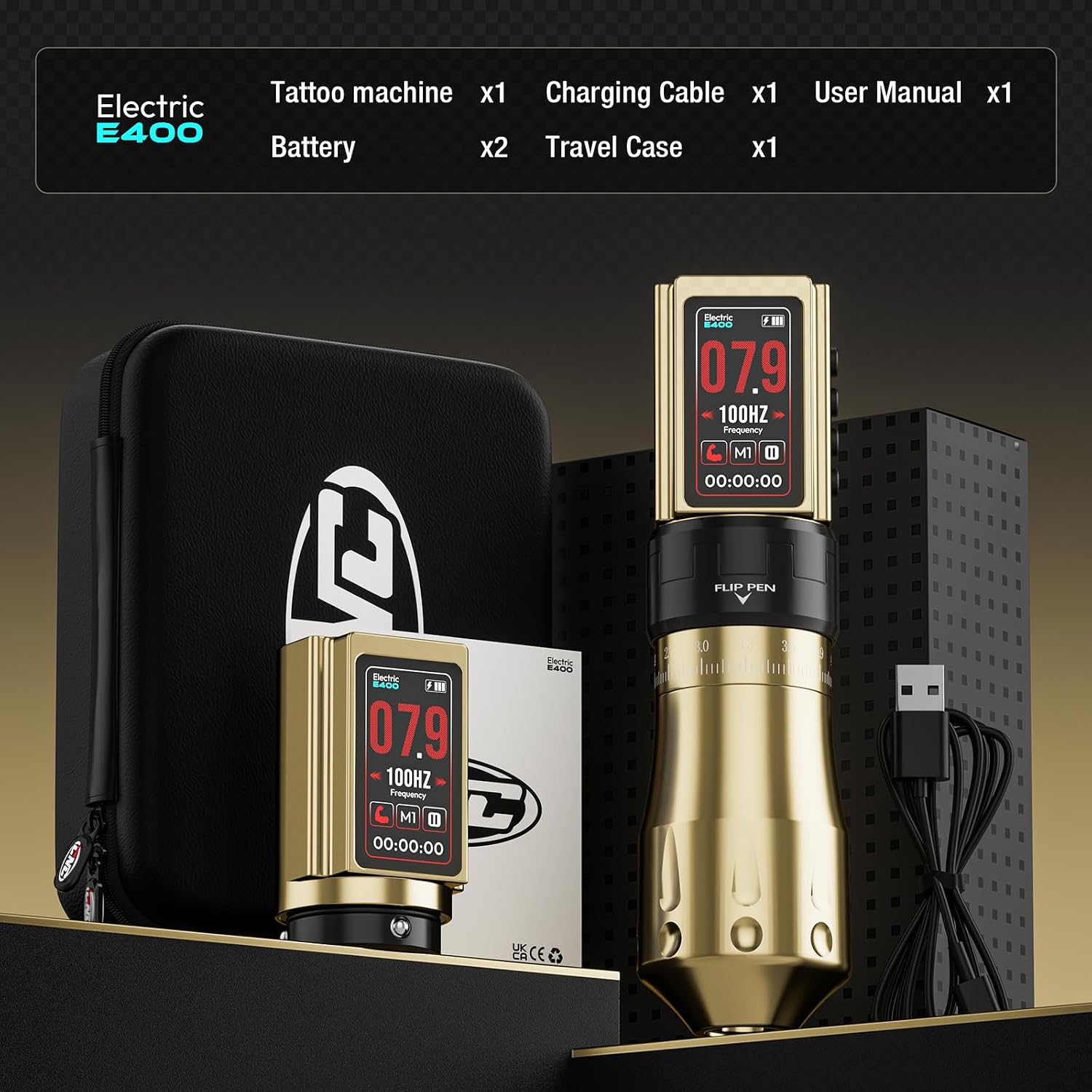 Wireless Tattoo Machine with 3600mAh Dual Batteries Adjustable 7 Strokes 2.4-4.2mm Rotary Pen LED Display Brushless