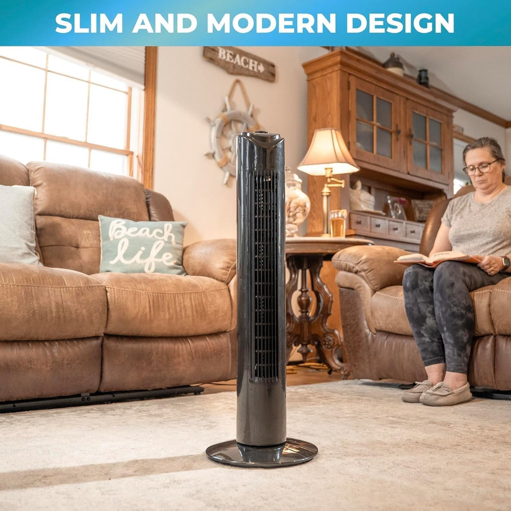 32" 3-Speed Oscillating Portable Tower Fan, 90 Degree Oscillation, Portable Built-in Carry Handle, Quiet Operation