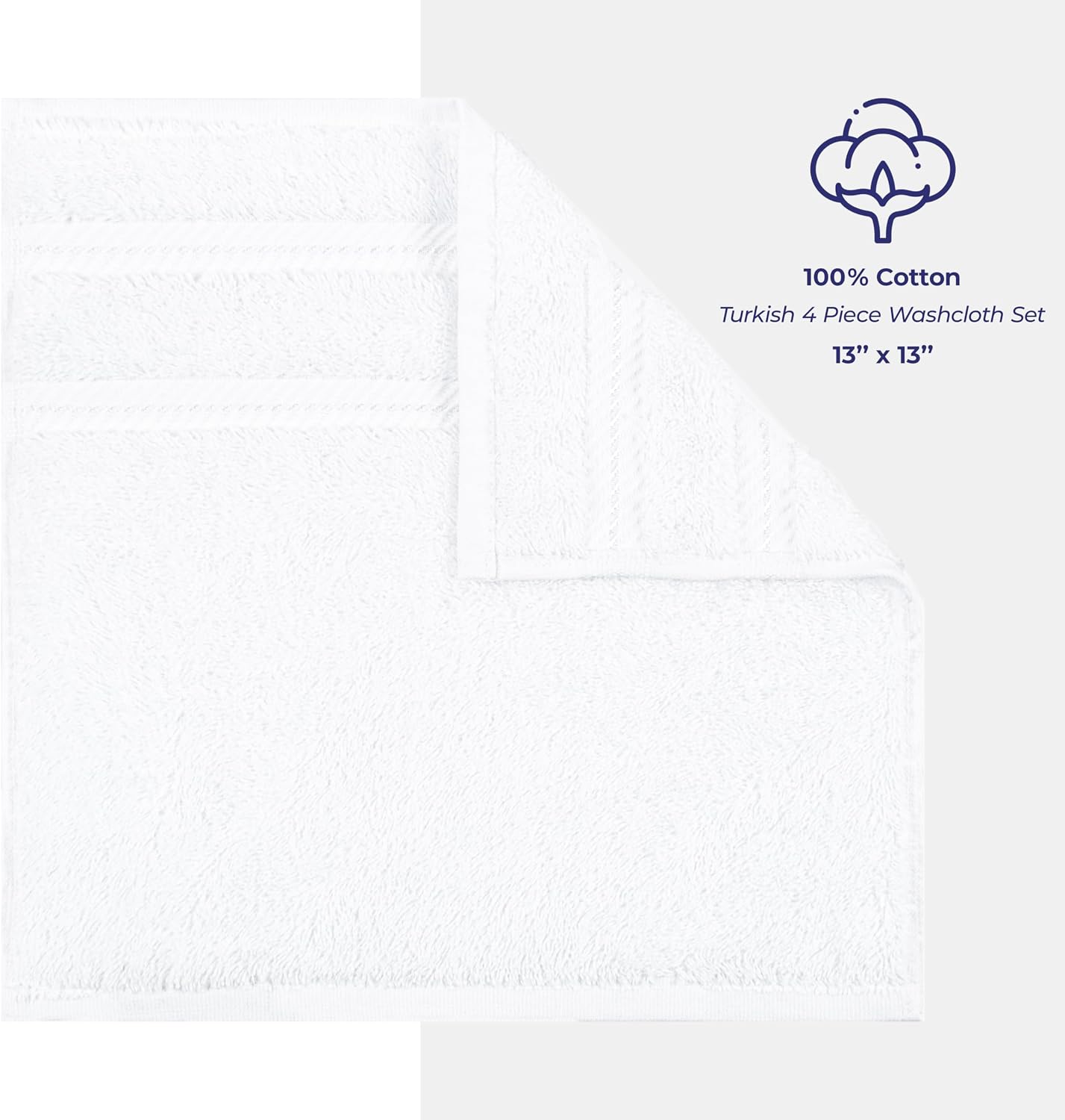 100% Cotton Luxury Turkish Towels, 4 PC Washcloth Set | Soft Absorbent Quick Dry OEKO Tex Standard 100 Certificated