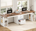 Farmhouse 96.5" Computer Desk with Drawers, 2 Person Home Office Desk, Gaming Double Desk with Storage Shelves, Long