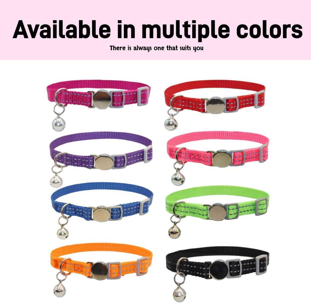 Breakaway Cat Collars Reflective, 8 Colors Soft Adjustable Safety Kitten Collars with Bell, Lightweight Woven