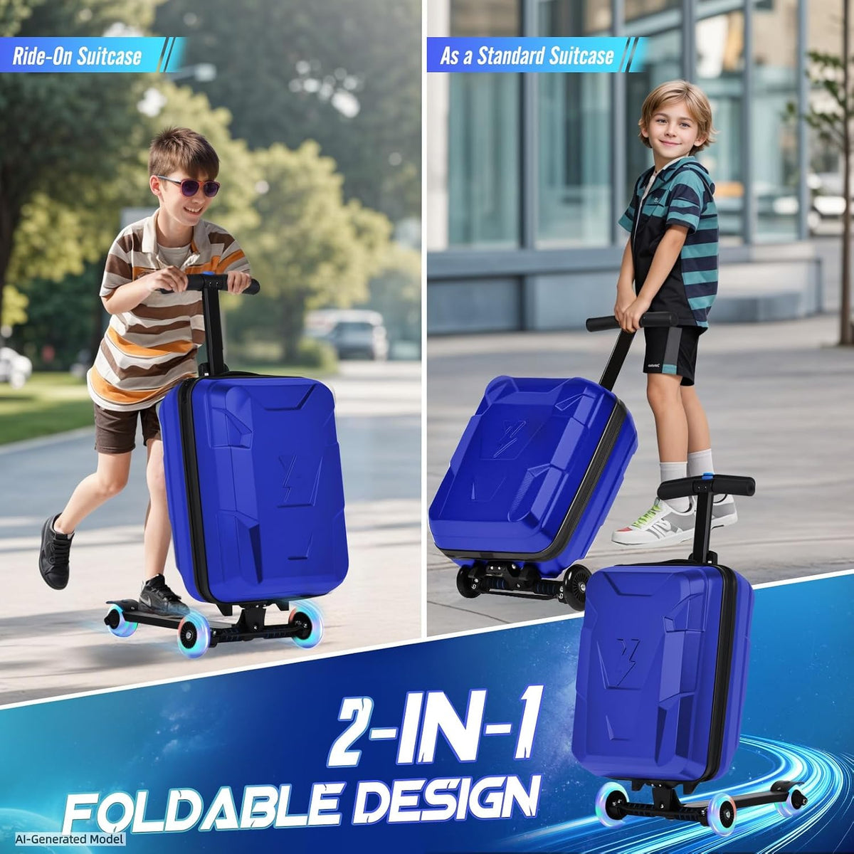 2-in-1 Scooter Suitcase for Kids & Adults, Foldable Ride On Luggage
