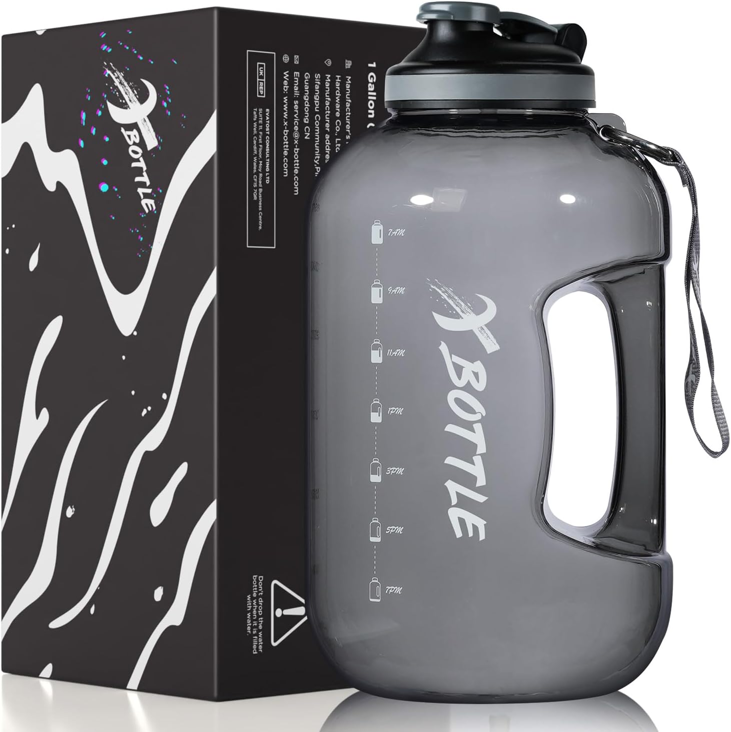 1 Gallon BPA Free Dishwasher Safe 128oz Large Water Bottle with Motivational Time Marker and Handle - Leak-proof Big