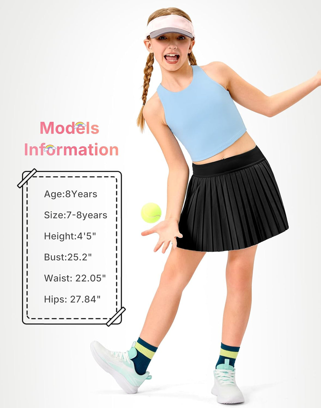 Girls Tennis Skirt with Shorts,Pleated Athletic Skort with Pockets for Golf,Running & School Uniform Skirt