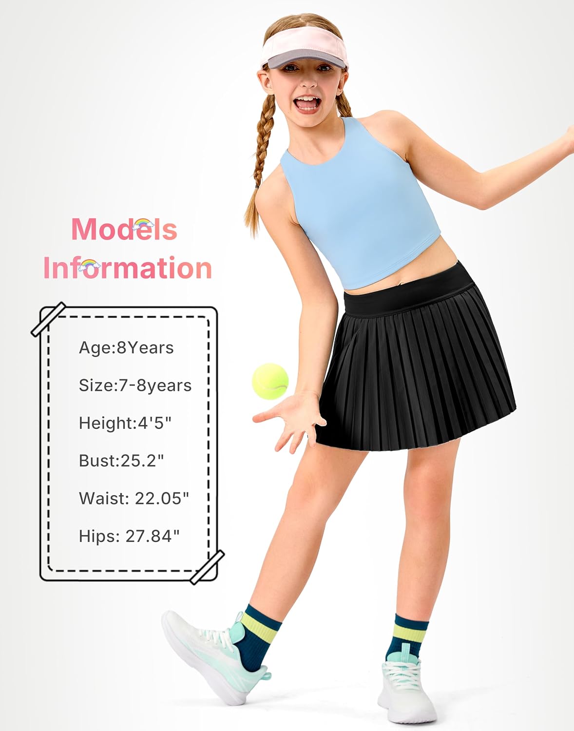 Girls Tennis Skirt with Shorts,Pleated Athletic Skort with Pockets for Golf,Running & School Uniform Skirt