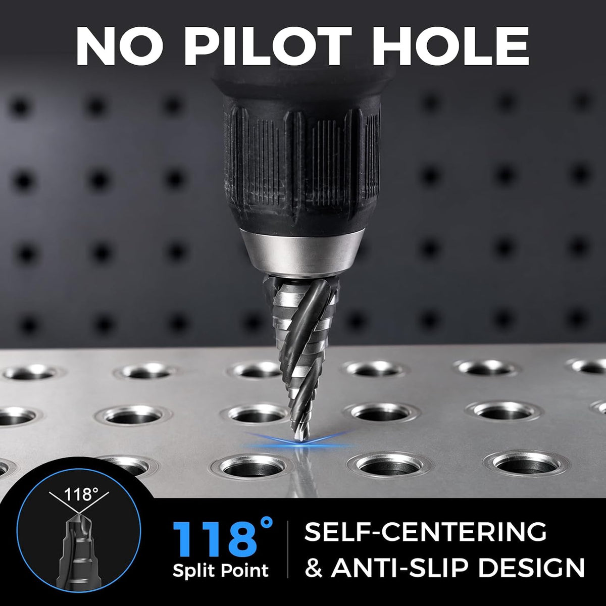 3-Piece Unibit Step Drill Bit for Metal, HSS Step Bit Set, 1/8"-7/8"