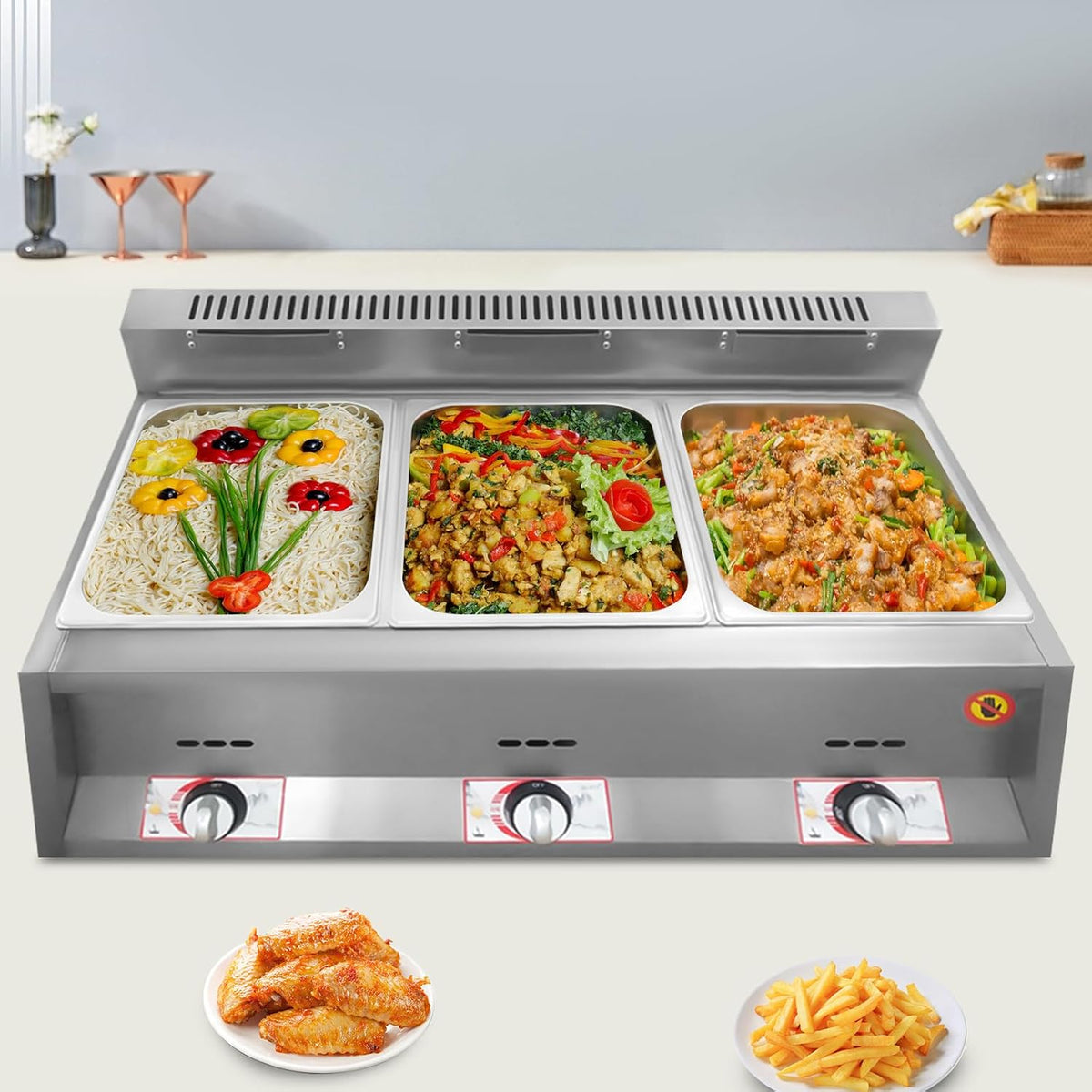 Commercial Countertop 3 Gas Fryer Deep Fryer Propane(LPG) NG Stainless Steel 18L