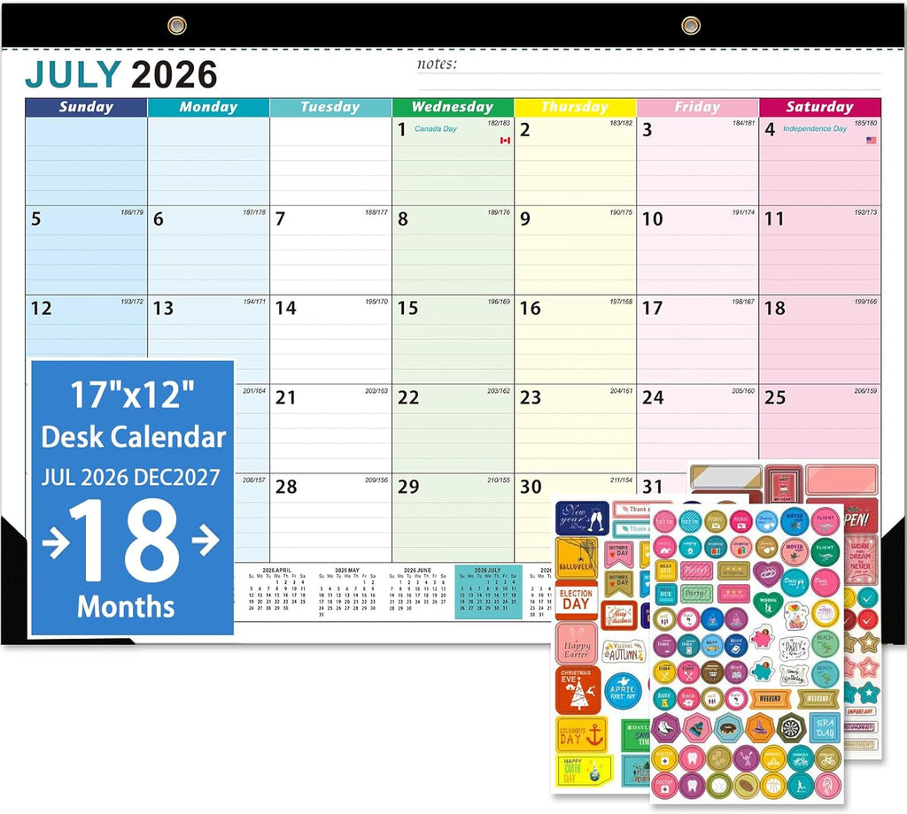 Desk Calendar 2026-2027 - 18 Month Desk Calendar july 2026-2027 Dec, 17" x 12", Large Desk Calendar with Thick Paper