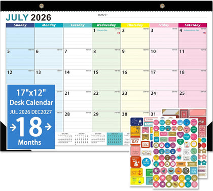 Desk Calendar 2026-2027 - 18 Month Desk Calendar july 2026-2027 Dec, 17" x 12", Large Desk Calendar with Thick Paper